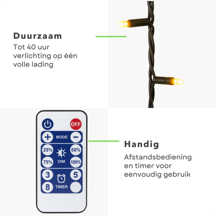 Cheqo® Solar Lichtsnoer - Kerstverlichting Buiten - Kerstboomverlichting - Cluster Verlichting - 10.5 Meter - 240 Led - Met Afstandsbediening - Warm Wit Licht - Tuinverlichting Op Zonne-Energie - Sfeerverlichting Buiten - Lichtslinger - Met Timer