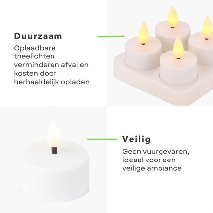 Cheqo® LED Theelichtjes Set - Waxinelichtjes Oplaadbaar en Duurzaam - Horeca LED Kaars - Kaarsjes - Veilig Alternatief voor Waxinelichtjes - Inclusief USB Kabel