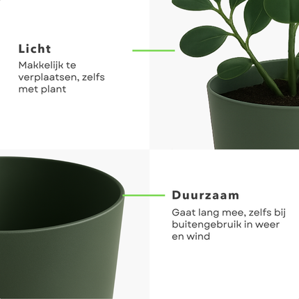 Cheqo® Bloempot Groen - Groene Plantenpot - Plantenbak - Kunststof 20x18 cm - Voor Binnen en Buiten - Ideaal voor Balkon