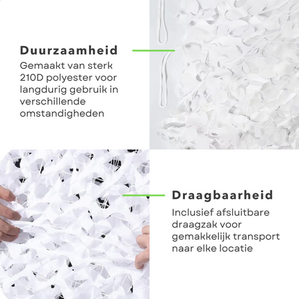 Cheqo® Schaduwdoek Camouflage - Driehoek - 360x360x360 cm - Wit - Waterdoorlatend en Windbestendig - Inclusief Scheerlijnenset - 210D Polyester - Draagzak inbegrepen - Schaduwnet - Schaduwdoeken - Zonwering - Luchtdoorlatend