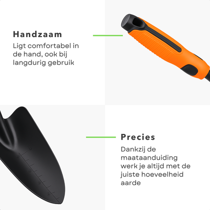 Cheqo® Tuinschep met Maataanduiding – Stevig Tuinschepje – Handschep – Ergonomisch Handvat – Tuinieren Schep – Duurzaam Tuingereedschap – Voor Planten Aanplanten & Grond Beluchten