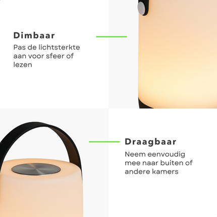 Cheqo® LED Nachtlamp Opblaadbaar - Nachtlampje - Leeslamp - Sfeerlamp - Lantaarn - Tuinlantaarn - Tafellamp - Dimbaar - Voor Binnen & Buiten - Kunststof - USB-C
