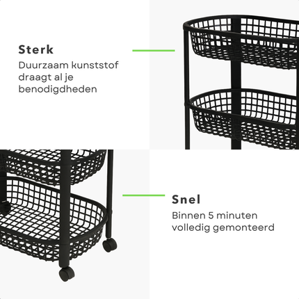 Cheqo® Keukentrolley Op Wieltjes - 4 Lagen - Opberg Trolley - Kunststof Trolley - Smalle Rolwagen - Keuken Organizer - Opberg Manden - Badkamer Organizer - Keuken Opbergrek