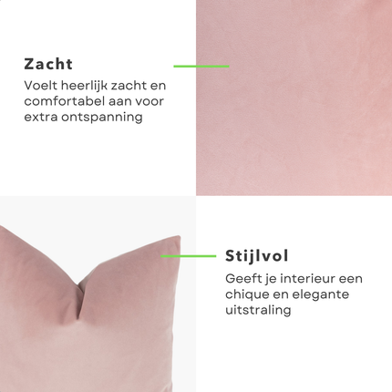 Cheqo® Velvet Sierkussen Roze - Gevuld Kussen - Luxe Decoratief Kussen - 45x45 cm - Fluweel