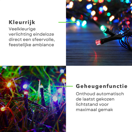 Cheqo® Kerstboomverlichting Multicolor - Kerstverlichting Met Timer - Binnen En Buiten Gebruik - IP44 - 8 Lichtfuncties - Zwart Snoer - Geheugenfunctie - Kerstlampjes - Kerstboom Verlichting - Kerstdecoratie - 15 meter