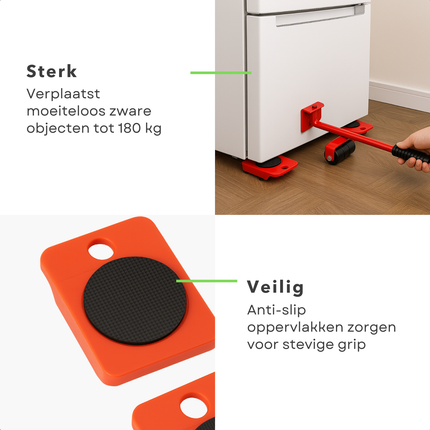 Cheqo® Meubelverplaatser - Til- En Verplaatshulp - Meubels Verplaatsen - Zware Dozen Tillen - Draagvermogen 180 KG - Hevelstang - Meubelrollers - Verplaatsing Van Wasmachines - Wieltrolleys - Verplaatsgemak - Meubeltransporter