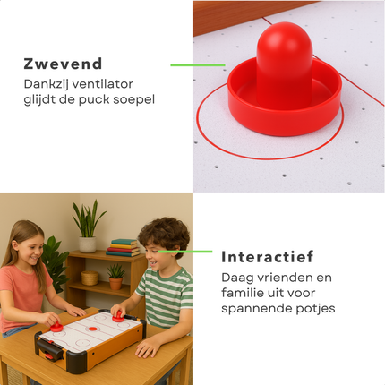 Cheqo® Mini Air Hockey Tafel - Air Hockey Set - Zwevende Puck - Ingebouwde Fan - Voor Kinderen - 2 Spelers - Scoretellers - Speelgoed Air Hockey - Air Powered - Vanaf 6 Jaar - Pucks En Discs Inbegrepen