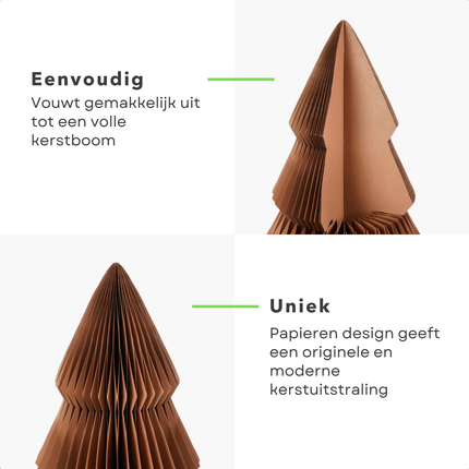 Cheqo® Decoratieve Kerstboom - Papieren Kerstboom - Bruine Kerstboom - Kerstboom Design - Unieke Kerstdecoratie - Vouwbare Kerstboom - Milieuvriendelijke Kerstboom - Kerstboom Voor Binnen - Stijlvolle Kerstdecoratie