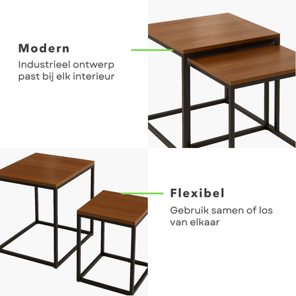 Cheqo® Industriële Bijzettafels Set - Salontafel - Bijzettafeltje - Bijzettafel Set - Bijzet Tafel - Moderne Nesting Tafels - MDF & Metaal