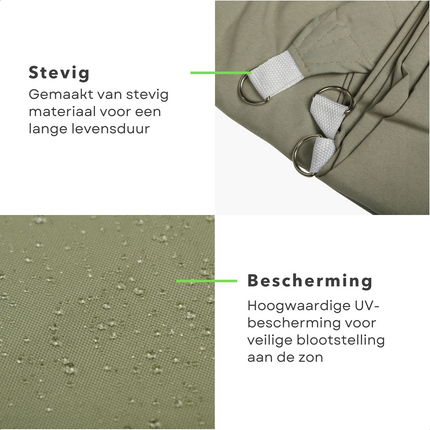 Cheqo® Schaduwdoek Driehoek - Olijfgroen - Waterafstotend Polyester 100% - Compleet met Touw - Verpakt in Afsluitbare Draagzak - 360x360x360cm