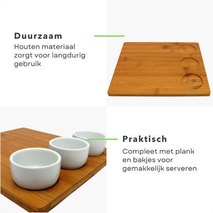 Cheqo® Japanse Sushi Servies Set - Sushi Set - Sushiset 4-Delig - Houten Plank met Bakjes - Serveerplank voor Sushi