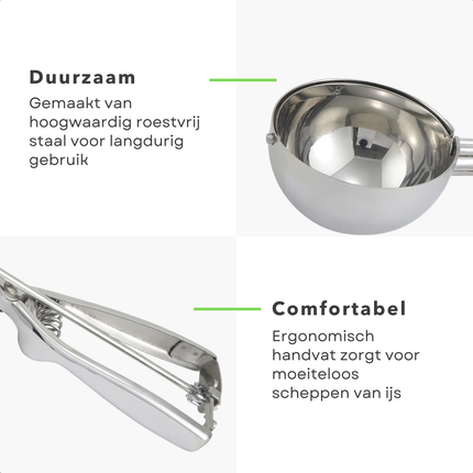 Cheqo® IJsbollepel - Ijsschep - Portioneerlepel - Oliebollenlepel - RVS - Professionele IJslepel - Roestvrij Staal Keukenhulp