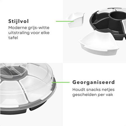 Cheqo® Serveerschaal met Vakverdeling - Serveerschaal Vakverdeling - Serveerschaal met Vakjes - Serveerschaal met Compartimenten - Vakverdeling Schaal - Snackschaal met Vakverdeling - Snackschaal met Vakjes - Borrelschaal met Vakverdeling