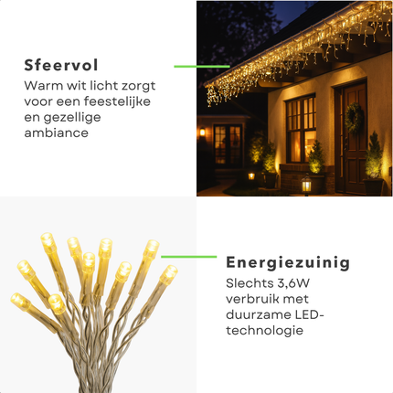 Cheqo® Ijspegel Verlichting - Ijspegelverlichting - Kerstverlichting - Kerstlampjes - Lichtnet - Lichtslinger - Warm Wit - Transparant Snoer - 180 LED - Lichtgordijn - 6M - Binnen En Buiten - IP44 - Kerstverlichting - Energiezuinig