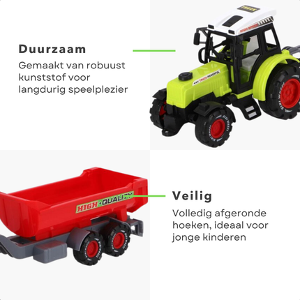 Cheqo® Kinder Tractor met Aanhangwagen - Speelgoed Trekker - Boerderij Speelgoed - Kunststof Trekker met Aanhanger