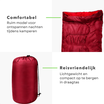 Cheqo® Envelop Slaapzak - Deken Slaapzak - Slaapzak Volwassenen - Zomerslaapzak - Lente Slaapzak - Camping Slaapzak - Kampeer Slaapzak - Festival Slaapzak - Slaapzak Wandelen - Slaapzak Hiken - Rode Slaapzak