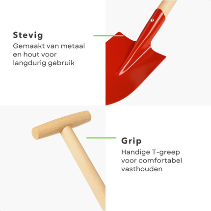 Cheqo® Metalen Schep - Houten Steel - Tuin Gereedschap - Willekeurige Kleur - Stevige Schep - Lange Steel - Tuinwerkzaamheden - Schep Voor Tuin - Duurzame Materialen - Multifunctionele Schep