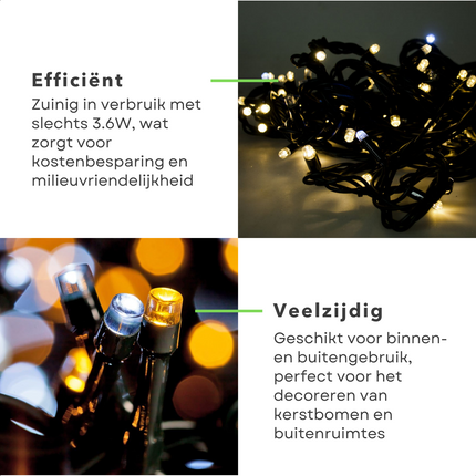 Cheqo® Kerstverlichting - Kerstboomverlichting - Kerstlampjes - Sfeerverlichting - LED Verlichting - Voor Binnen en Buiten - Tuinverlichting - Feestverlichting - Lichtsnoer - Microcluster - 800 LED's - 16M - Wit & Extra Warm Wit - Timer - 8 Lichtfuncties Kerstboomverlichting