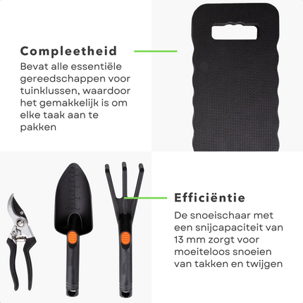 Cheqo® Complete Tuingereedschap Set - Schepje - Klauw - Snoeischaar - Kniemat - 4-delige Set - Tuingereedschapset - Tuinbenodigdheden - Tuinieren - Plantjes Planten - Lichtgewicht - Voor Tuinliefhebbers Tuingereedschapset