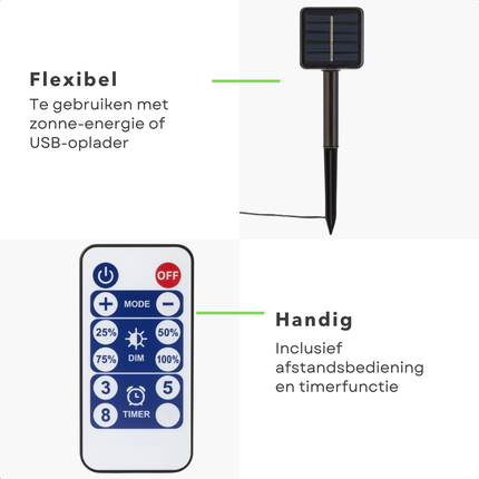 Cheqo® Solar Lichtsnoer - Kerstverlichting Buiten - Kerstboomverlichting - Cluster Verlichting - 11 Meter - 560 Led - Met Afstandsbediening - Warm Wit Licht - Tuinverlichting Op Zonne-Energie - Sfeerverlichting Buiten - Lichtslinger - Met Timer