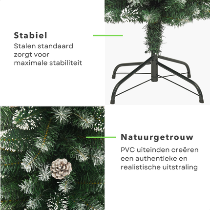 Cheqo® Kunstkerstboom Smal - Smalle Kerstboom - 180 cm - Realistisch PVC - Inclusief Standaard en Sneeuwdecoratie