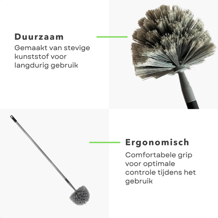 Cheqo® Telescopische Plumeau - Duster - Ragebol - Grijs - Stofborstel - Uitschuifbaar tot 3m - Spinrag Verwijderaar - Duurzaam Materiaal