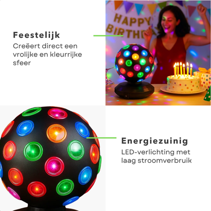 Cheqo® LED Disco Bal - Disco Bal - Feestverlichting - Disco Licht - Party Light - Gekleurde Lichteffecten - Voor Kinderen En Volwassenen - Eenvoudig In Gebruik - Compacte Formaat - Levendige Dansvloer - Urenlang Plezier