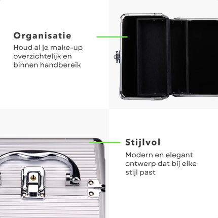 Cheqo® Make-up Koffer Aluminium - Grote Cosmetica Organizer - Beauty Case met Vakken - Visagiekoffer - Cosmeticakoffer - Beautycase