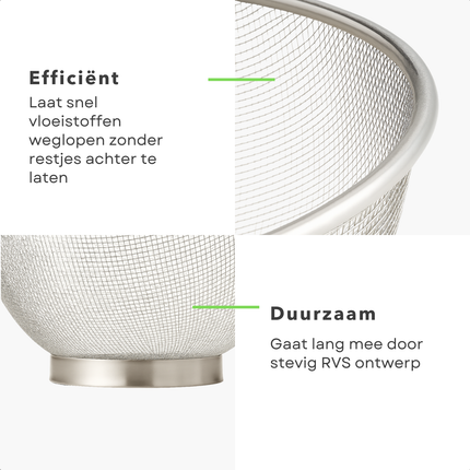 Cheqo® Roestvrij Staal Zeef - RVS Vergiet - Fijne Meshstructuur - Groenten Afgieten - Pasta Spoelen - Fruit Wassen - Compacte Zeef - Functioneel Vergiet - Kleine Vergiet - Zilveren Zeef - Ronde Zeef - Zeef Met Handgrepen - Stabiel Op Aanrecht