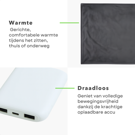 Cheqo® Verwarmd Stoelkussen - Elektrisch Kussen - Draadloos Warmtekussen - Oplaadbare Accu - Meerdere Warmtestanden - Stoelverwarmer - Stoelverwarming - Stoel Verwarming - Compact En Licht - Stoelverwarming