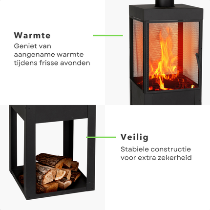 Cheqo® Terrashaard Metaal - Buitenhaard met Schoorsteen - Terrashaard - Terraskachel Modern Design - Vuurkorf Tuinhaard - Houtkachel - 195cm