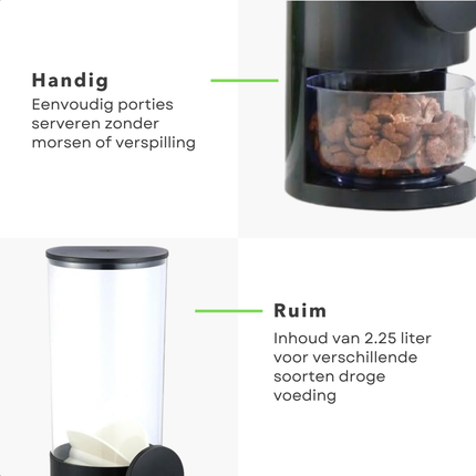 Cheqo® Cornflakes Dispenser - Rijst Dispenser - Food Dispenser - Droog Voedsel Opslag - Bewaardoos - Voorraaddoos - Kunststof - Zwart