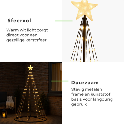 Cheqo® Kerstboom Vlaggenmast - LED Kerstboom voor Buiten  - Vlaggenmast Verlichting - Warm Wit Licht - Buiten Kerstboom - Zwart Frame - Afstandsbediening - 210 cm Hoogte - IP44 Adapter - Geschikt Voor Buiten