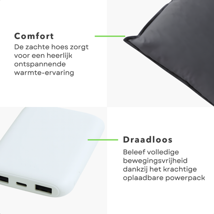 Cheqo® Verwarmd Kussen - Warmtekussen Elektrisch - Draadloos Warmtekussen - Oplaadbaar Kussen Verwarming - Meerdere Warmtestanden - Warmtekussen Voor Bank - Warmtekussen Voor Stoel - Zachte Hoes - Warmte Kussen