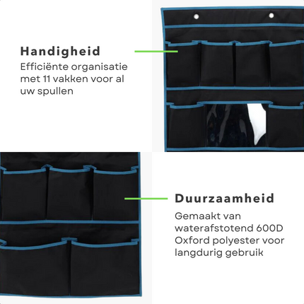 Cheqo® Tentorganizer met Spiegel - Hangorganizer - Hangkast - Ruime Tent Opbergzak - 11 Handige Vakken - Camping Organizer