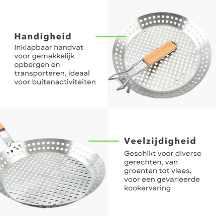 Cheqo® Roestvrijstalen Barbecue Grillpan met Inklapbaar Handvat - Grote Pan voor op de Barbecue - BBQ Pan