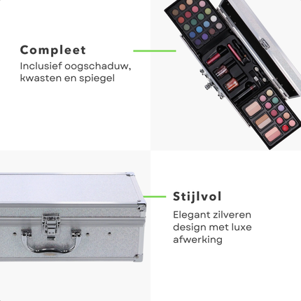 Cheqo® Make-up Koffer - Make Up Kinderen Set - Zilver - Kindermake-up Set met Spiegel - Draagbaar en Compleet