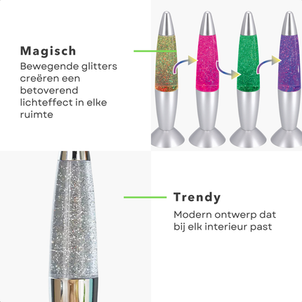 Cheqo® LED Glitterlamp - Glitter Lamp - Multicolor - Nachtlamp Kind - Sfeerverlichting 35 cm - Zilver