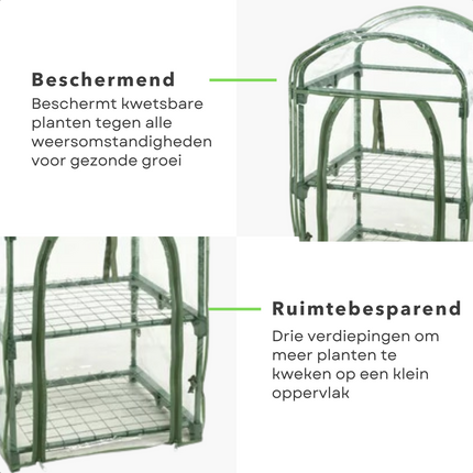 Cheqo® Transparante Tuinkas - Kweekkas - Broeikas met 3 Verdiepingen - Roldeur - 50x45x105 cm - Plantenkas voor Buiten