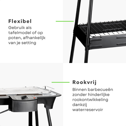 Cheqo® Elektrische BBQ 2-in-1 - Rookvrij - Tafelbarbecue Voor Binnen & Buiten - Elektrische Barbecue - BBQ voor Camping & Tuin
