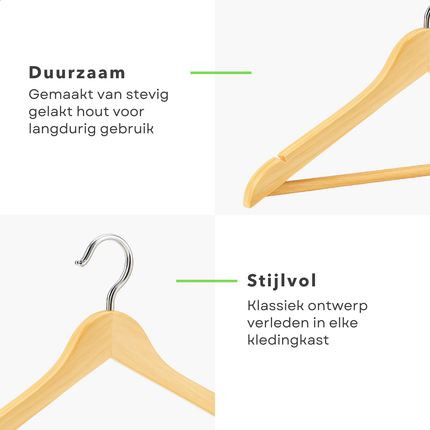 Cheqo® Houten Kledinghangers – Set van 6 – Gelakt Hout – Draaibare Metalen Haak – Geschikt voor Zware Kleding – Duurzaam & Klassiek Design – Ideaal voor Jassen en Colberts - Kleerhangers - Kleding Hangers - Kleerhanger Set