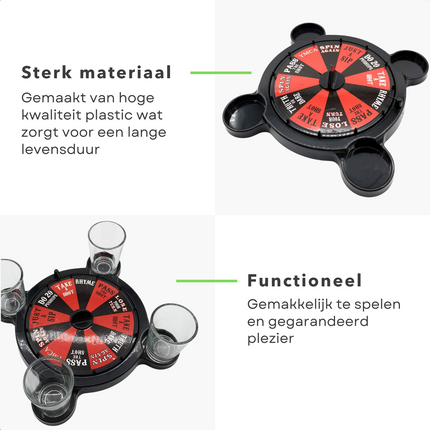 Cheqo® Roulette Drankspel - Drinkspel - 4 Shotglaasjes - Voor Volwassenen - 18+ - 21.5 cm - Party Game - Verjaardagsspel - Studenten Spel - Compact Design - Gemakkelijk Mee Te Nemen - Eenvoudig te Spelen Actiespellen