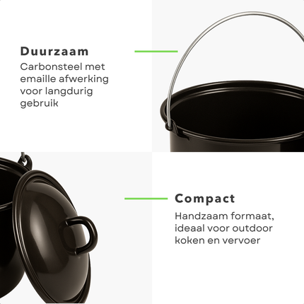 Cheqo® Outdoor Kookpan - Camping Pan - 24 cm Enamel - Geschikt voor Barbecue en Open Vuur - BBQ Pan