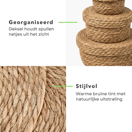 Cheqo® Opbergmand Met Deksel - Mand Met Deksel - Ronde Opbergmand Met Deksel - Opbergmand Set - Set Opbergmanden Met Deksel - Manden Set Met Deksel - Opbergmandjes Met Deksel - Mandjes Met Deksel - Bruine Opbergmand Met Deksel