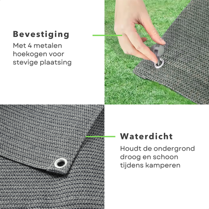 Cheqo® Camping Vloermat - Campingtapijt - Vloerkleed - Tenttapijt - Tapijt voor Voortent - 250 x 300 cm - Opvouwbaar - Metalen Hoekogen
