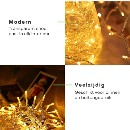 Cheqo® LED Kerstverlichting - Kerstlampjes - Kerstboomverlichting - 320 LED's - Warm Wit - 24m Transparant Snoer - Timerfunctie