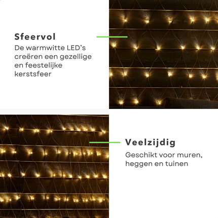 Cheqo® Kerst Netverlichting - Netverlichting Buiten - Warm Wit Licht - 160 LED Lampjes - IP44 - Kerstdecoratie - Kerst Verlichting - 6,5 Meter - Binnen En Buiten - Feestelijke Sfeer - Duurzame Kerstverlichting - LED Netverlichting