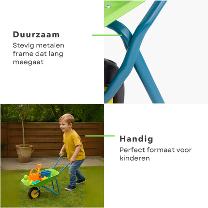 Cheqo® Metalen Kinderkruiwagen - Kruiwagen voor Kinderen - Speelgoed Kinderen Tuin - Tuinieren Voor Kinderen - Tuinkruiwagen - Kindertuingereedschap