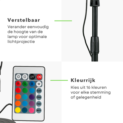 Cheqo® Sunset Lamp - 16 Kleuren - LED Projectorlamp - Afstandsbediening - Sfeerverlichting - RGB Lamp - Dimbare LED - USB-A Aansluiting - Verstelbare Hoogte - Tafellamp - Nachtlamp - Decoratief Sfeerlicht - Zonsondergang Projectie