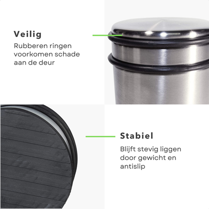 Cheqo® Deurstopper Set RVS - 6 Stuks - Antislip - 2 Rubberen Banden - Roestvrij Staal - Deurstop - Deurwig